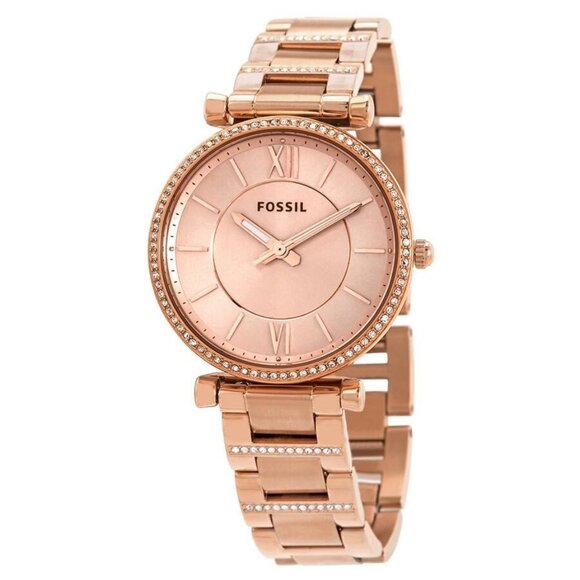 NWT Authentic Fossil Carlie Quartz Rose Dial Women's Watch - Picture 1 of 3